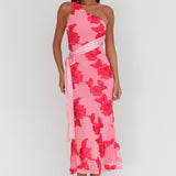 Kairi One-Shoulder Sash Maxi Dress Hot Pink