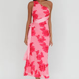 Kairi One-Shoulder Sash Maxi Dress Hot Pink