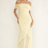 Kiarna Off-Shoulder Mesh Maxi Dress Butter