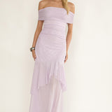 Kiarna Off-Shoulder Mesh Maxi Dress Lilac