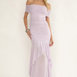 Kiarna Off-Shoulder Mesh Maxi Dress Lilac