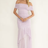 Kiarna Off-Shoulder Mesh Maxi Dress Lilac