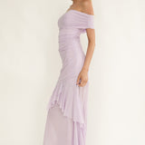 Kiarna Off-Shoulder Mesh Maxi Dress Lilac