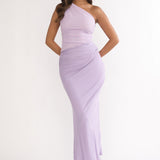 Divina One-Shoulder Gathered Waist Maxi Dress Lilac