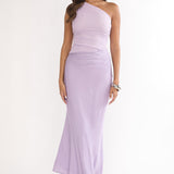 Divina One-Shoulder Gathered Waist Maxi Dress Lilac