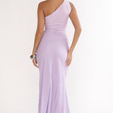 Divina One-Shoulder Gathered Waist Maxi Dress Lilac