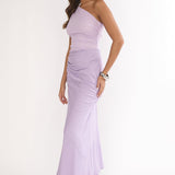 Divina One-Shoulder Gathered Waist Maxi Dress Lilac