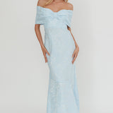 Fairytales Off-Shoulder Jacquard Maxi Dress Blue