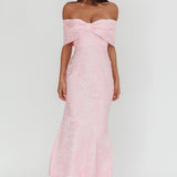Fairytales Off-Shoulder Jacquard Maxi Dress Pink