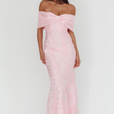 Fairytales Off-Shoulder Jacquard Maxi Dress Pink