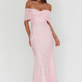 Fairytales Off-Shoulder Jacquard Maxi Dress Pink