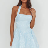 Serrah Halter Mini Dress Jacquard Blue