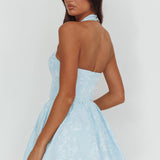 Serrah Halter Mini Dress Jacquard Blue