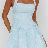 Serrah Halter Mini Dress Jacquard Blue