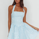 Serrah Halter Mini Dress Jacquard Blue