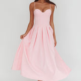 Kearsy Box Pleat Sweetheart Neckline Midi Dress Pink
