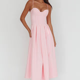 Kearsy Box Pleat Sweetheart Neckline Midi Dress Pink
