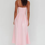 Kearsy Box Pleat Sweetheart Neckline Midi Dress Pink