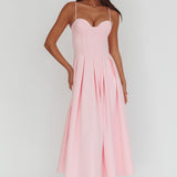 Kearsy Box Pleat Sweetheart Neckline Midi Dress Pink
