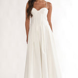 Kearsy Box Pleat Sweetheart Neckline Midi Dress White
