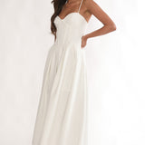 Kearsy Box Pleat Sweetheart Neckline Midi Dress White