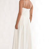 Kearsy Box Pleat Sweetheart Neckline Midi Dress White