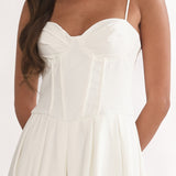 Kearsy Box Pleat Sweetheart Neckline Midi Dress White