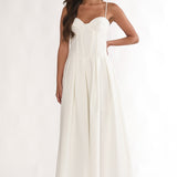 Kearsy Box Pleat Sweetheart Neckline Midi Dress White