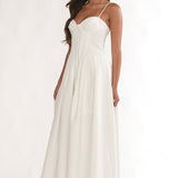 Kearsy Box Pleat Sweetheart Neckline Midi Dress White