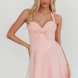 Princessa Sweetheart Neckline Halter Mini Dress Pink