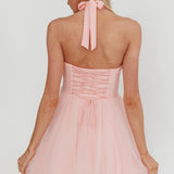 Princessa Sweetheart Neckline Halter Mini Dress Pink