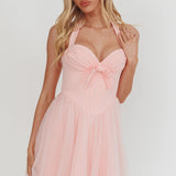 Princessa Sweetheart Neckline Halter Mini Dress Pink