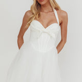 Princessa Sweetheart Neckline Halter Mini Dress White