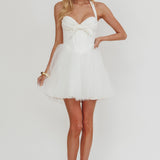 Princessa Sweetheart Neckline Halter Mini Dress White