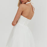 Princessa Sweetheart Neckline Halter Mini Dress White