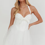 Princessa Sweetheart Neckline Halter Mini Dress White