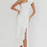 Dena One-Shoulder Frill Hem Maxi Dress White