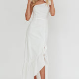 Dena One-Shoulder Frill Hem Maxi Dress White