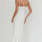 Dena One-Shoulder Frill Hem Maxi Dress White