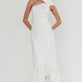 Dena One-Shoulder Frill Hem Maxi Dress White