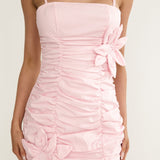 Mirisa Flower Accent Smocked Mini Dress Pink