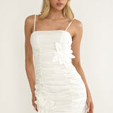 Mirisa Flower Accent Smocked Mini Dress White