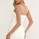 Mirisa Flower Accent Smocked Mini Dress White