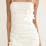 Mirisa Flower Accent Smocked Mini Dress White