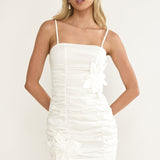 Mirisa Flower Accent Smocked Mini Dress White