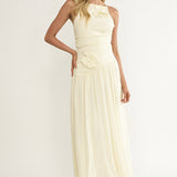 Brighten Drop Waist Flower Accent Maxi Dress Butter
