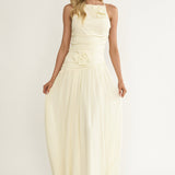 Brighten Drop Waist Flower Accent Maxi Dress Butter