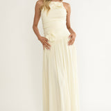 Brighten Drop Waist Flower Accent Maxi Dress Butter
