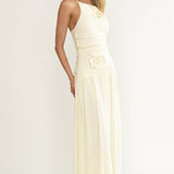Brighten Drop Waist Flower Accent Maxi Dress Butter