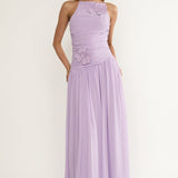 Brighten Drop Waist Flower Accent Maxi Dress Lilac